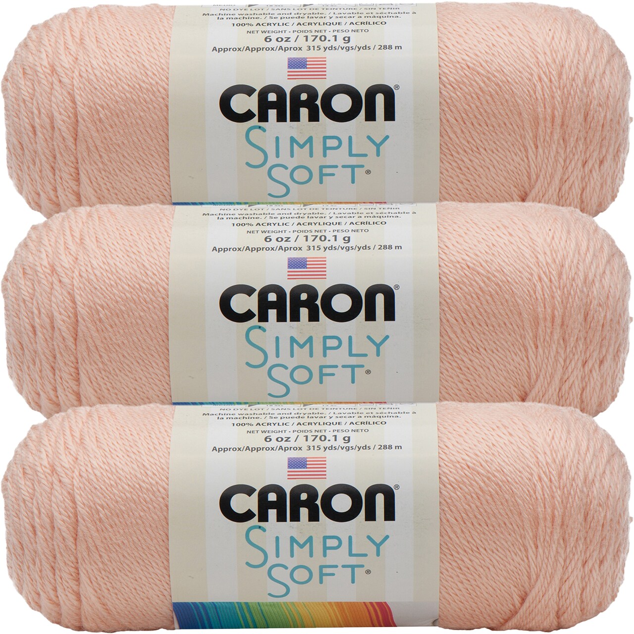 Multipack of 03 - Caron Simply Soft Solids Yarn-Light Country Peach